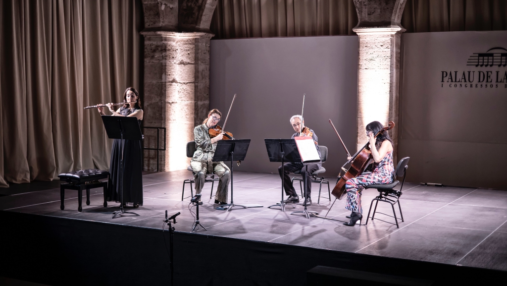 Estreno de "El miedo a la vida" en el Almudín de Valencia el 12 de noviembre de 2022: Anna Fazekas (flauta y recitación), Casandra Didu (violín), Santiago Cantó (viola) y Mª José Santapau (violonchelo)